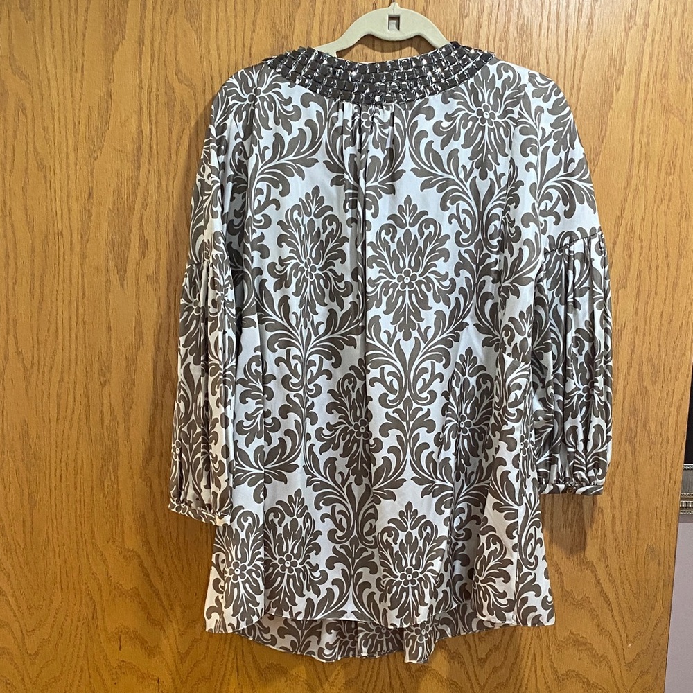 Magaschoni Silver Embellished 3/4 Sleeve Blouse - Picture 6 of 7